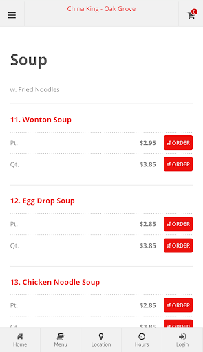 China King Oak Grove Ordering