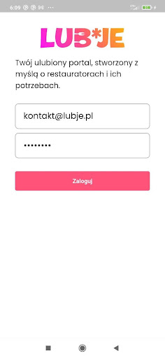 Android application LUB*JE dla restauracji screenshort