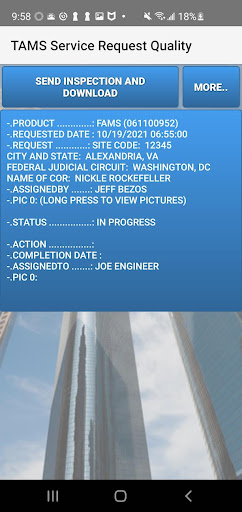 Android application TAMS Service Request Quality screenshort