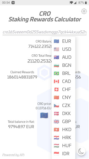 CRO Staking Rewards Calculator Screen 3