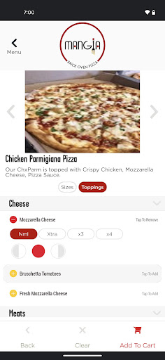 Screenshot of Mangia Brick Oven Pizza
