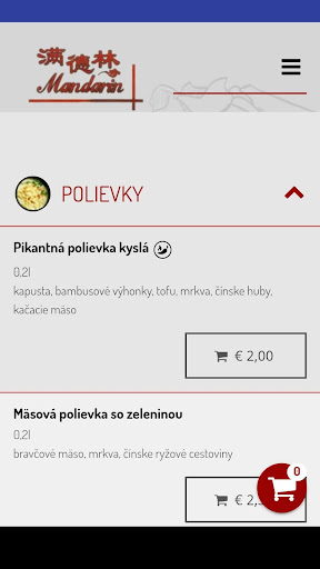 Android application Čínska reštaurácia Mandarín screenshort