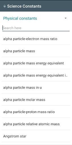 Android application Science constants screenshort
