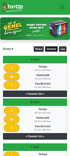 Android application Test Çöz Kazanım Testleri screenshort