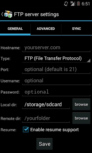 AndFTP (your FTP client) Screen 3