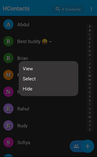 Contacts - Hide Contacts Screen 3