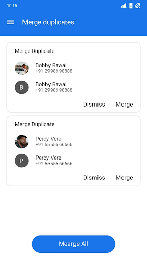 Screenshot of Contacts app for Android