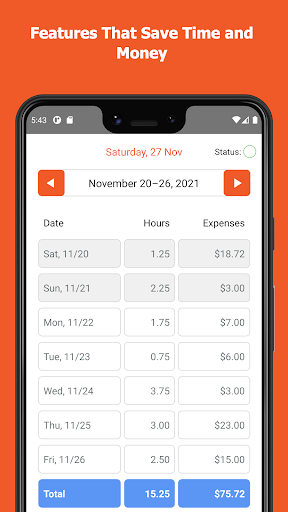 Android application Bizinta Time/Expense screenshort