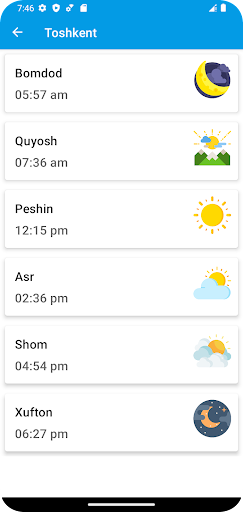 Android application Namoz Vaqtlari Budilnik screenshort