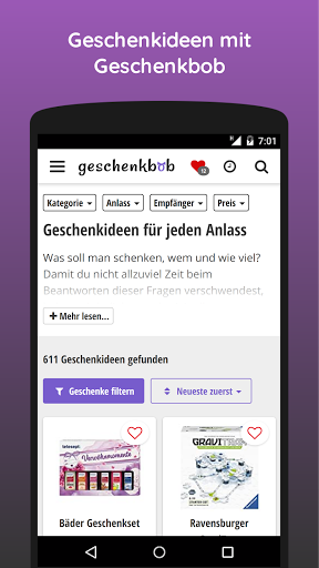 Android application Geschenkideen mit Geschenkbob screenshort