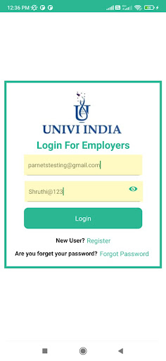 Android application Univi India screenshort