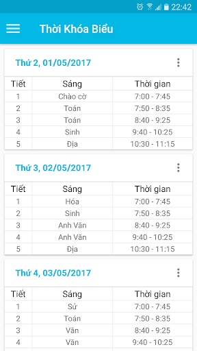 Android application Thời Khóa Biểu screenshort