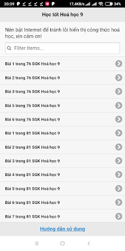 Android application Giải bài tập Hoá học lớp 9 screenshort