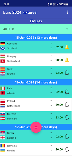Android application Euro 2024 Fixtures screenshort