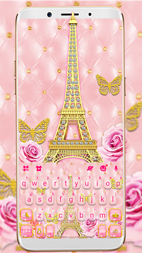 Android application Gold Pink Tower Keyboard Backg screenshort