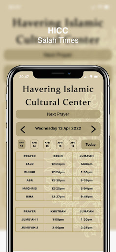 Android application HICC Prayer Times screenshort