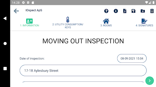DomuSpect moving in/out report Screen 3
