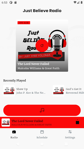 Android application Just Believe Radio screenshort