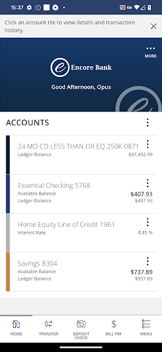 Encore Bank Mobile Screen 2