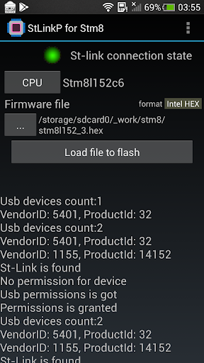 Android application StLinkP8 - Stm8 updater screenshort