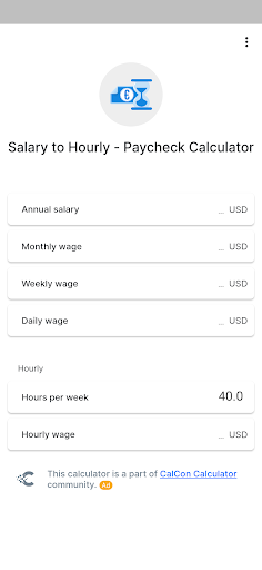 Android application Salary to Hourly - Paycheck screenshort