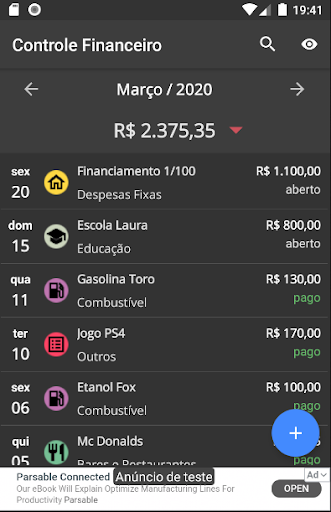 Android application Controle Fácil Despesas/Gastos screenshort