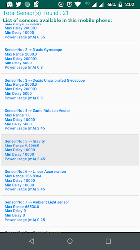 Android application Sensor List screenshort