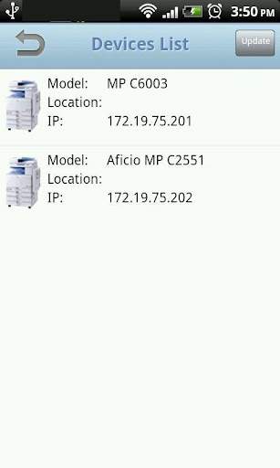 RICOH Mobile PrintScan Screen 2