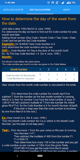 Day Finder Calculator Screen 2