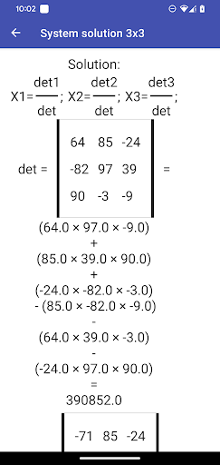 System of equations Solver Screen 3