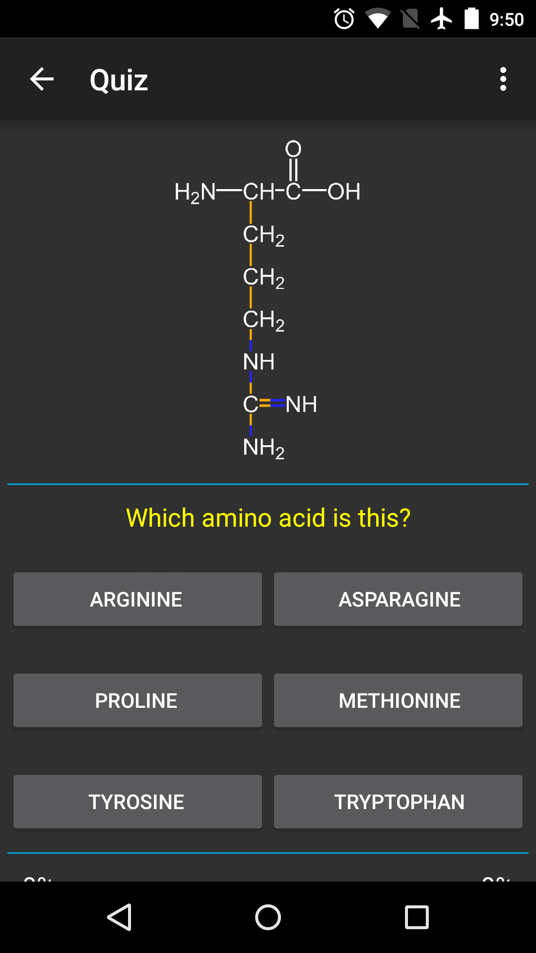 Android application Amino Acids QUIZ screenshort