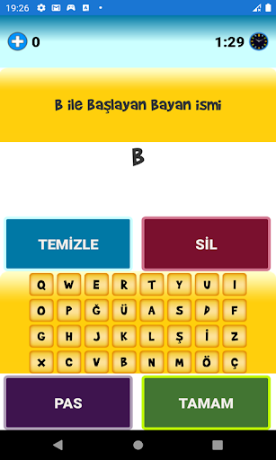 İsim Şehir Bitki Hayvan Screen 2