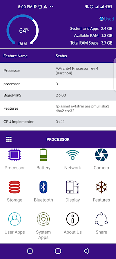 Device Info: System & CPU Info Screen 2