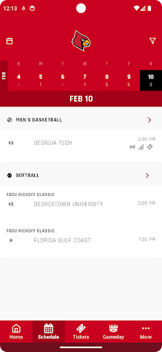 Screenshot of Louisville Cardinals