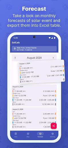 Screenshot of SolCalc - Solar Calculator