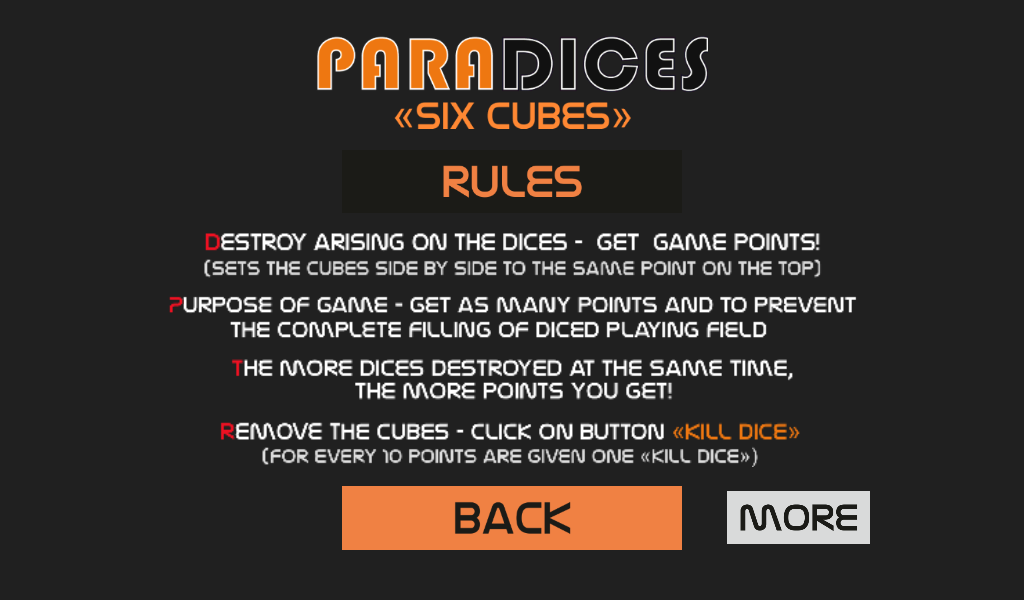 Android application ParaDices "Six Cubes" screenshort