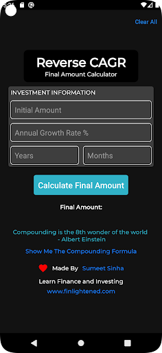 Android application Reverse CAGR Calculator screenshort