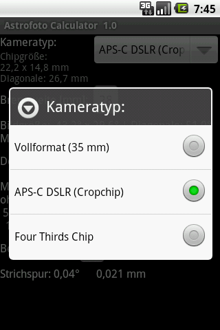 Astrophoto Calculator Screen 2