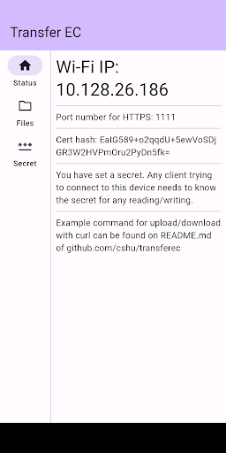 Android application transferec: securely send file screenshort