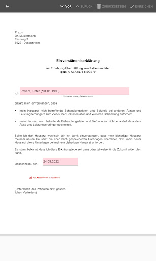 mediDOK eForms Screen 2