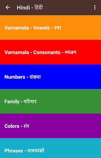 Android application Learn Hindi screenshort