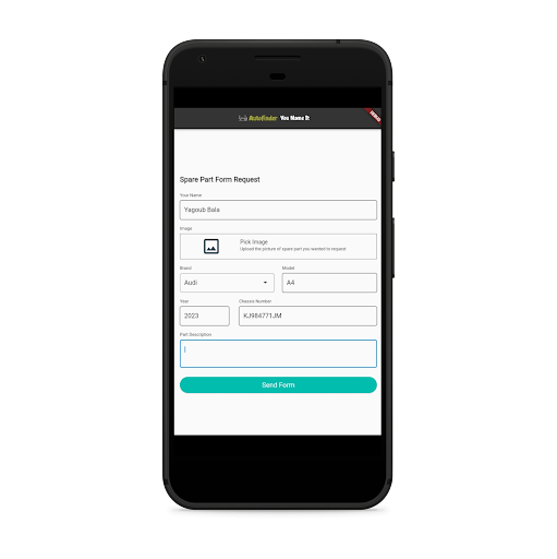 Android application Auto Finder Spare Part Request screenshort