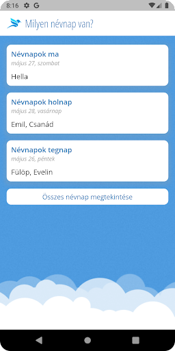 Android application Milyen névnap van? screenshort