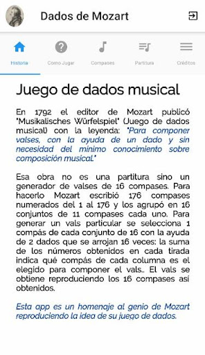 Android application Dados de Mozart screenshort