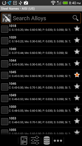 Android application Knife Steel Composition Chart screenshort