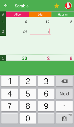 Score sheet Screen 2