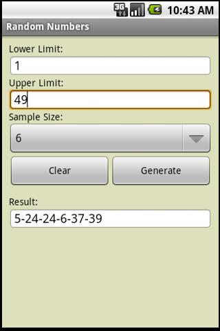 Random Numbers Screen 3