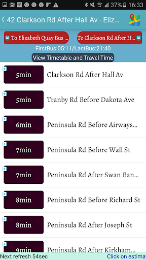 Perth Bus Timetable Screen 3