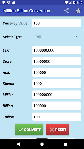 Android application Million Billion Converter screenshort