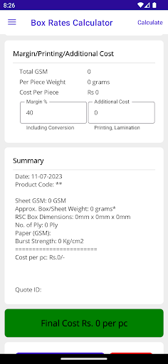 Gryffyth Packing Material Calc Screen 3